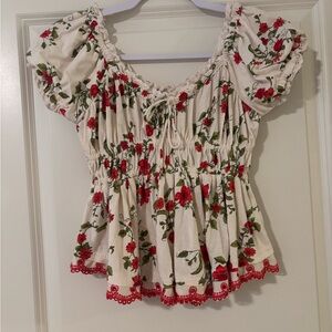 NWT Maeve Red and Cream Floral Blouse